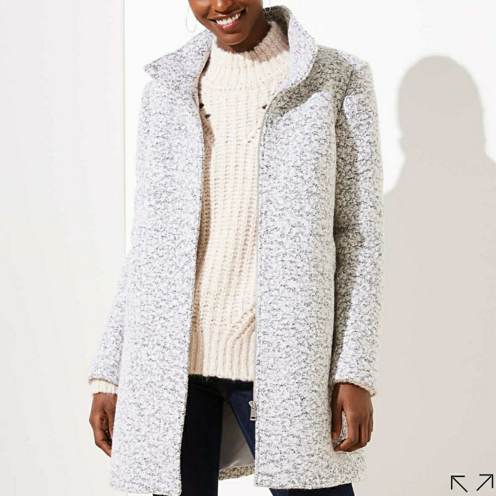 NEW Loft black and white marled funnel neck coat